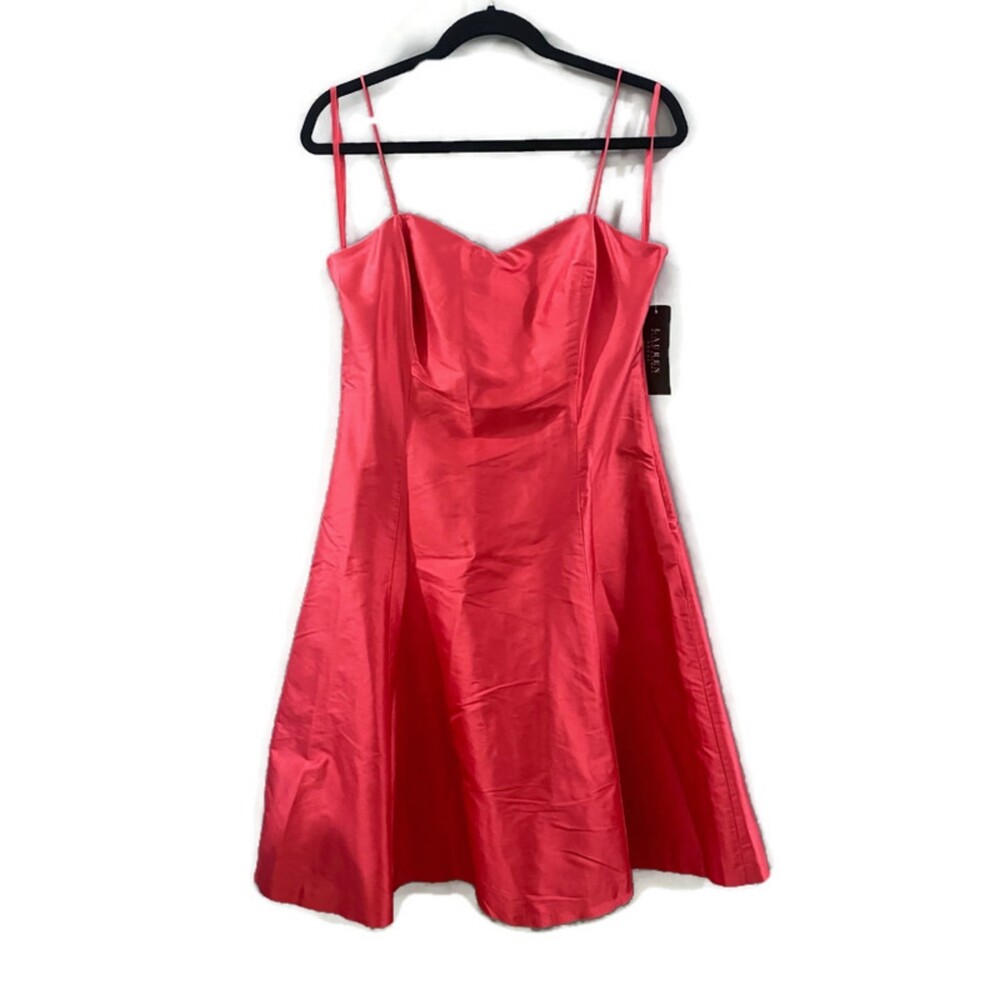 Lauren Ralph Lauren 100% Silk Navy Driver Dress- Coral 8